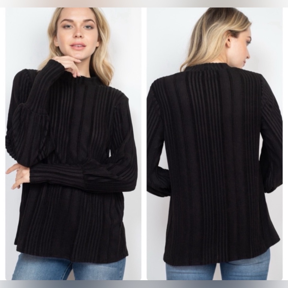 Perfect Peach Women's Long Sleeve High Neck Rib Detail Sweater Black X-Large New